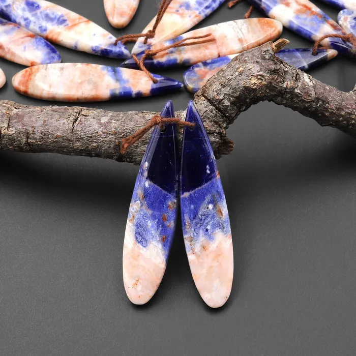 Intrinsic Trading Earrings Natural Orange Sodalite Long Slender Teardrop Earring Pair Matched Gemstone Beads A5 Intrinsic Trading Earrings Natural Orange Sodalite Long Slender Teardrop Earring Pair Matched Gemstone Beads A5