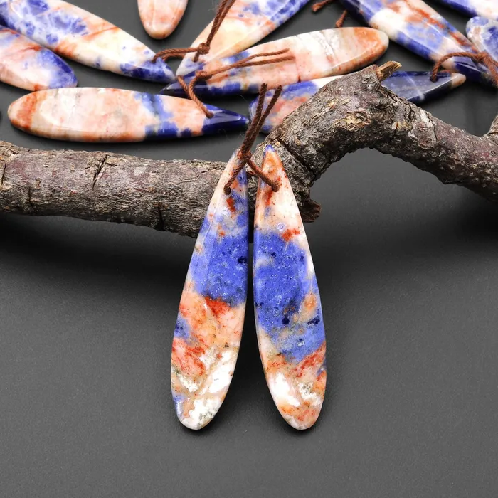 Intrinsic Trading Earrings Natural Orange Sodalite Long Slender Teardrop Earring Pair Matched Gemstone Beads A6 Intrinsic Trading Earrings Natural Orange Sodalite Long Slender Teardrop Earring Pair Matched Gemstone Beads A6