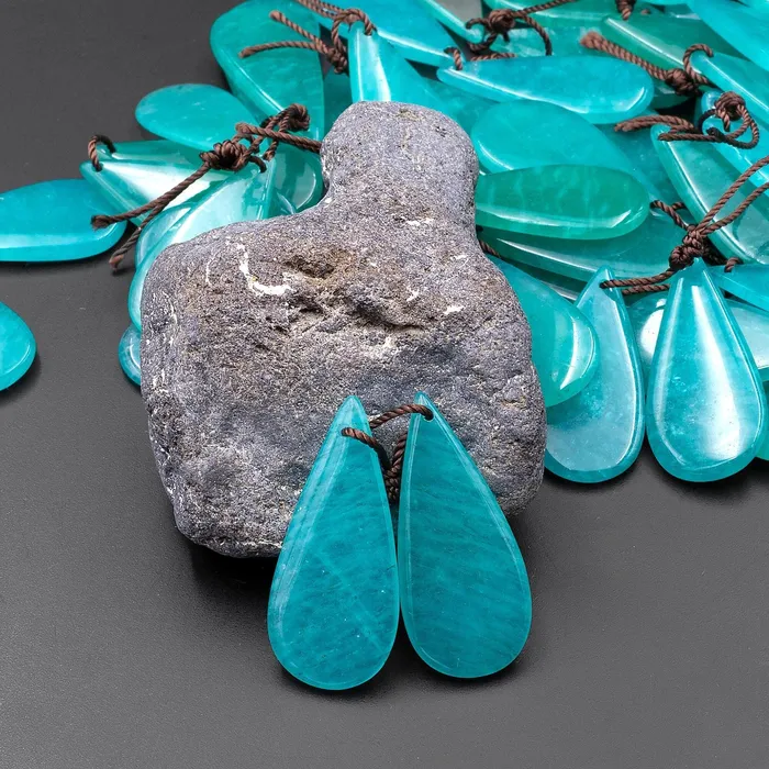 Intrinsic Trading Earrings Natural Peruvian Amazonite Deep Aqua Blue Green Teardrop Earring Pair Drilled Gemstone Matched Beads Intrinsic Trading Earrings Natural Peruvian Amazonite Deep Aqua Blue Green Teardrop Earring Pair Drilled Gemstone Matched Beads