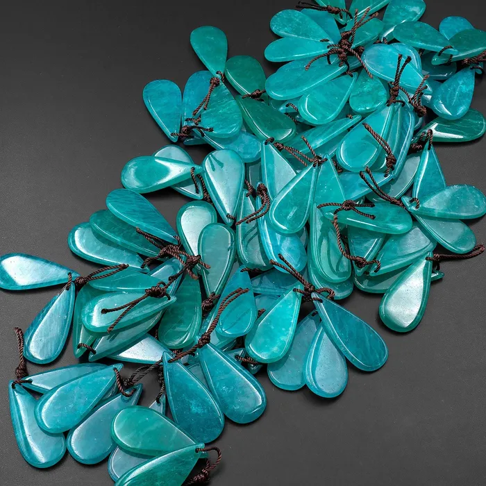 Intrinsic Trading Earrings Natural Peruvian Amazonite Deep Aqua Blue Green Teardrop Earring Pair Drilled Gemstone Matched Beads