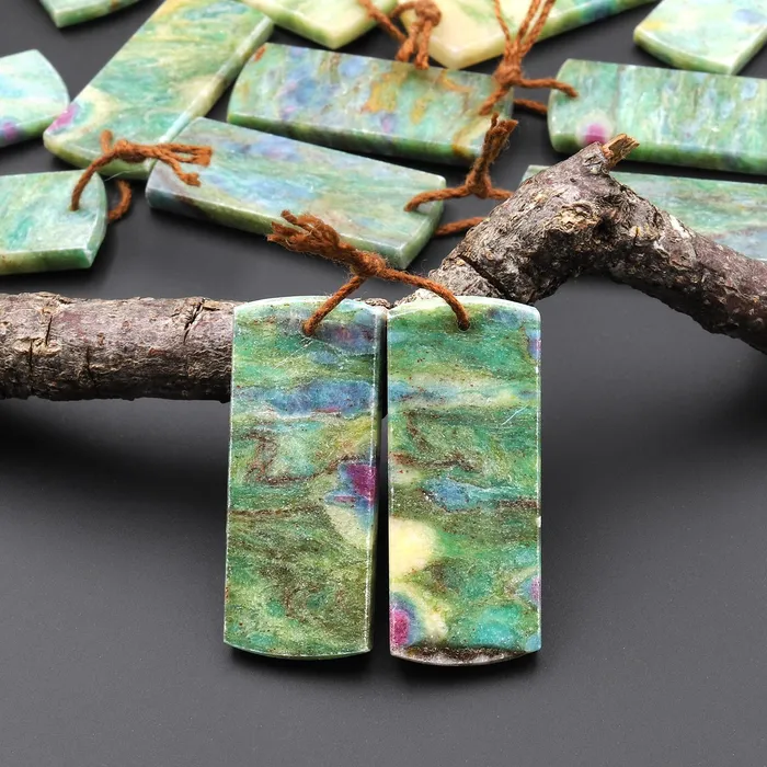 Intrinsic Trading Earrings Natural Ruby in Seafoam Green Fuchsite Flat Rectangle Earring Pair Matched Gemstone Beads A5 Intrinsic Trading Earrings Natural Ruby in Seafoam Green Fuchsite Flat Rectangle Earring Pair Matched Gemstone Beads A5
