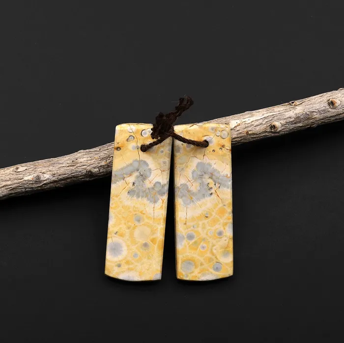 Intrinsic Trading Earrings Natural Yellow Galaxy Jasper Earring Pair Flat Rectangle Cabochon Pair Drilled Matched Gemstone Beads A2