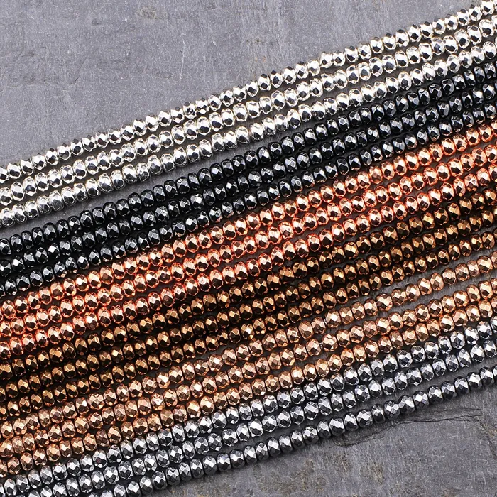 Intrinsic Trading Earrings Titanium Hematite Faceted 3mm 4mm Rondelle Beads Silver Bronze Gunmetal Rhodium Black Champagne Rose Gold Beads 155 Strand