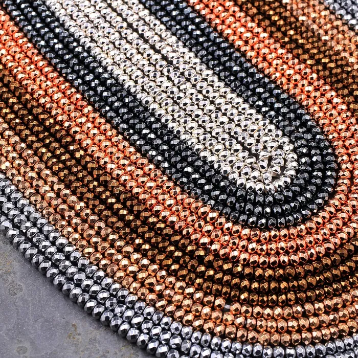 Intrinsic Trading Earrings Titanium Hematite Faceted 3mm 4mm Rondelle Beads Silver Bronze Gunmetal Rhodium Black Champagne Rose Gold Beads 155 Strand