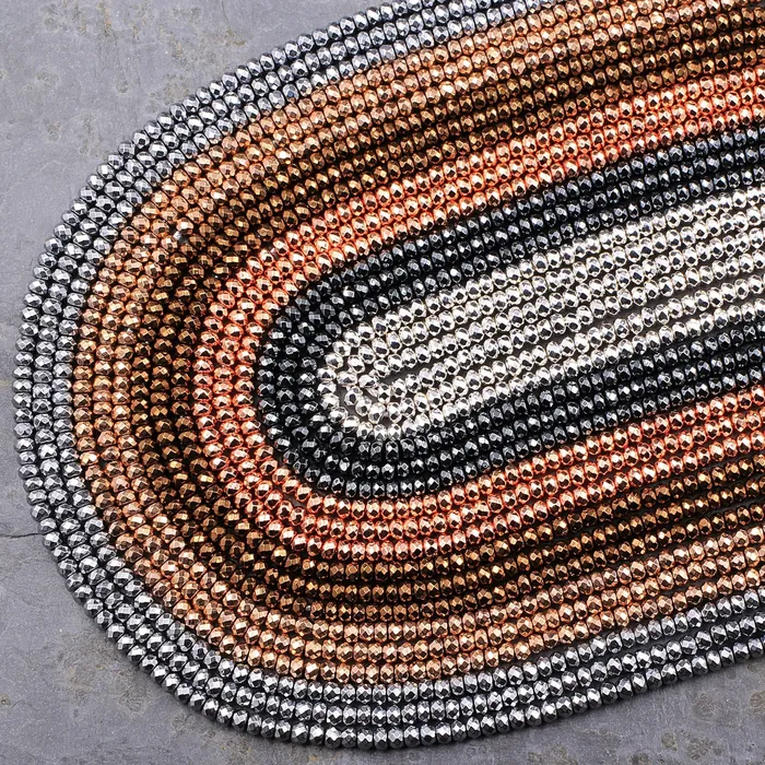 Intrinsic Trading Earrings Titanium Hematite Faceted 3mm 4mm Rondelle Beads Silver Bronze Gunmetal Rhodium Black Champagne Rose Gold Beads 155 Strand
