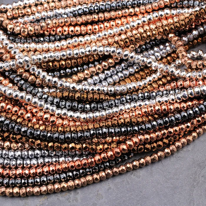 Intrinsic Trading Earrings Titanium Hematite Faceted 3mm 4mm Rondelle Beads Silver Bronze Gunmetal Rhodium Black Champagne Rose Gold Beads 155 Strand