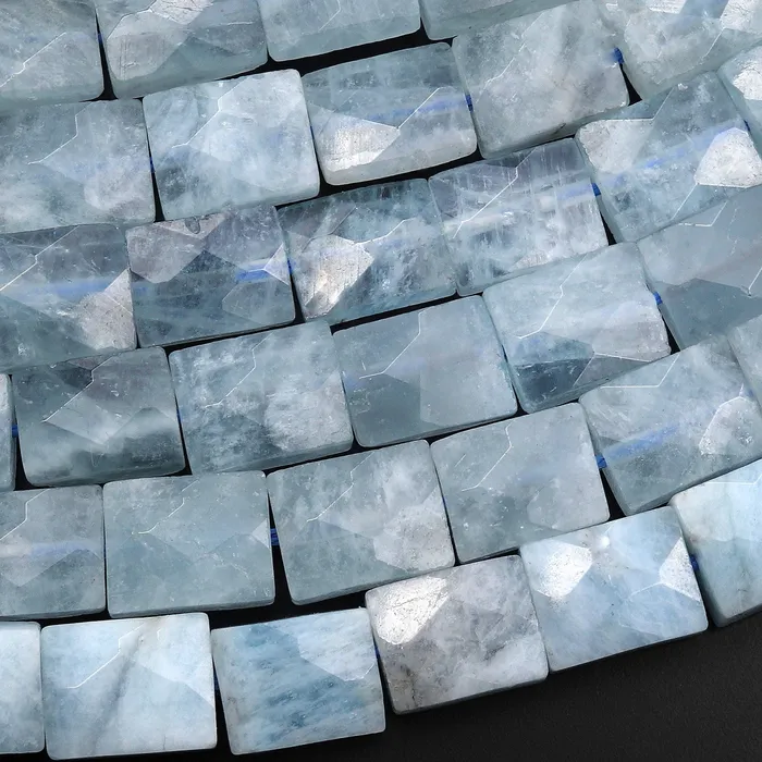 Intrinsic Trading Natural Aquamarine Beads Faceted Rectangle Cushion Beads Good for Earrings 155 Strand Earrings