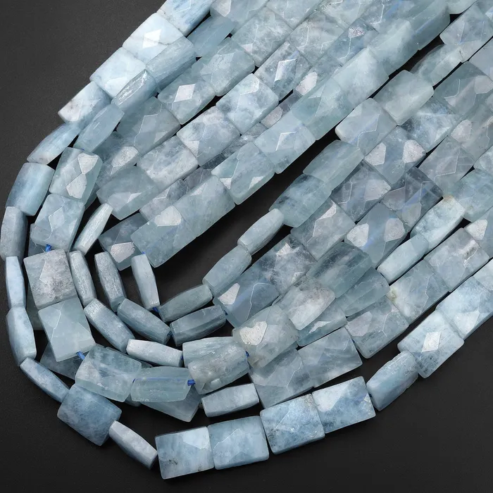 Intrinsic Trading Natural Aquamarine Beads Faceted Rectangle Cushion Beads Good for Earrings 155 Strand Earrings