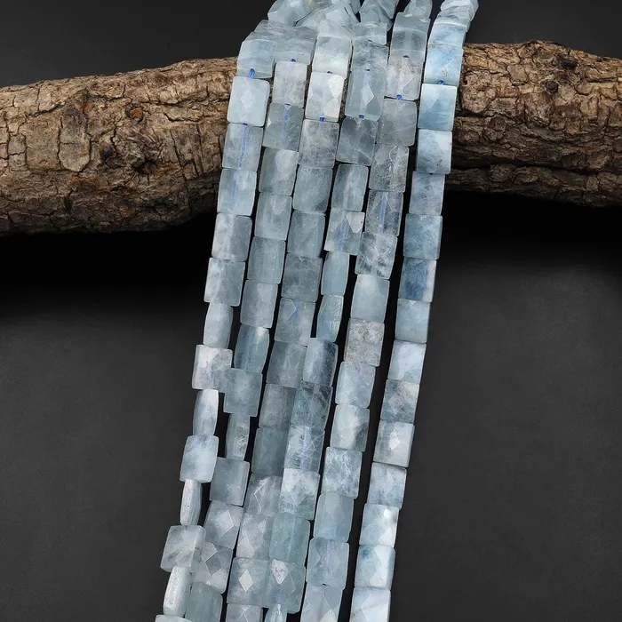 Intrinsic Trading Natural Aquamarine Beads Faceted Rectangle Cushion Beads Good for Earrings 155 Strand Earrings