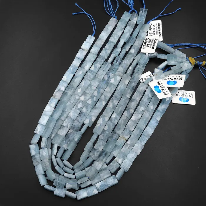 Intrinsic Trading Natural Aquamarine Beads Faceted Rectangle Cushion Beads Good for Earrings 155 Strand Earrings