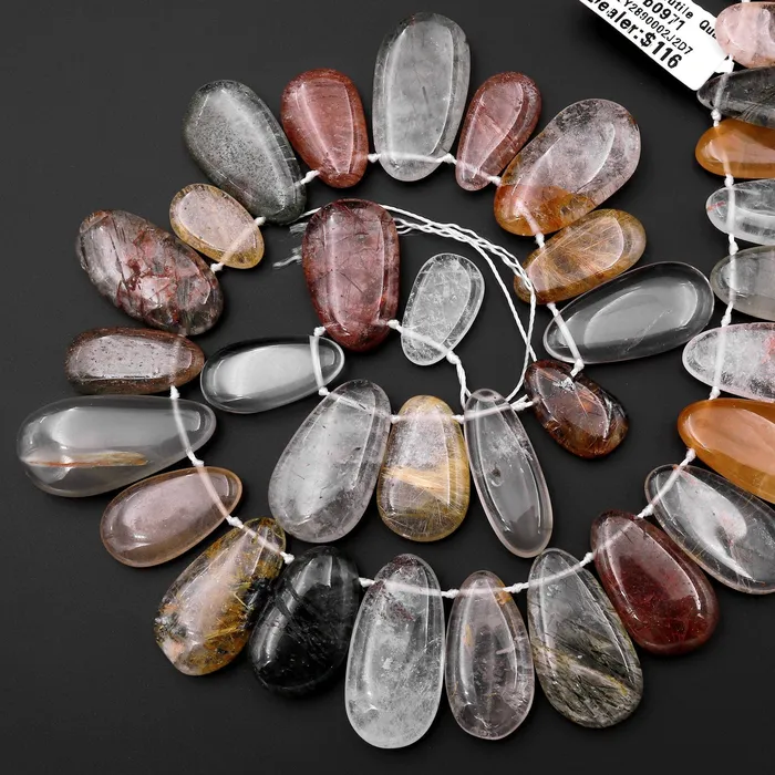 Intrinsic Trading Natural Phantom Rutile Quartz Teardrop Focal Pendant Beads Side Drilled Green Red Golden Quartz 155 Strand Necklaces