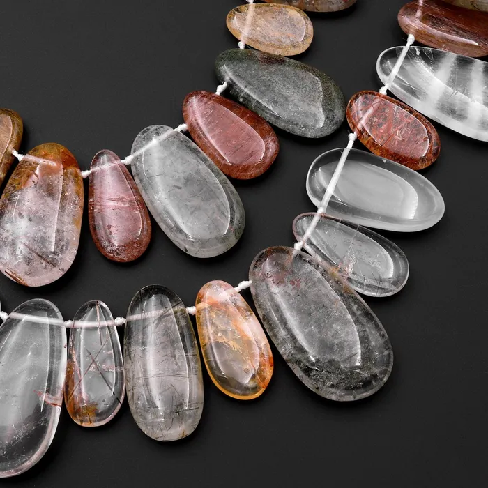 Intrinsic Trading Natural Phantom Rutile Quartz Teardrop Focal Pendant Beads Side Drilled Green Red Golden Quartz 155 Strand Necklaces