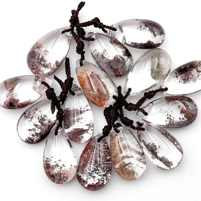 Intrinsic Trading Necklaces AAA Natural Lodalite Phantom Quartz Long Teardrop Pendant Gemstone Focal Bead Extra Clear