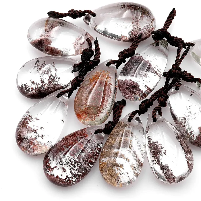 Intrinsic Trading Necklaces AAA Natural Lodalite Phantom Quartz Long Teardrop Pendant Gemstone Focal Bead Extra Clear