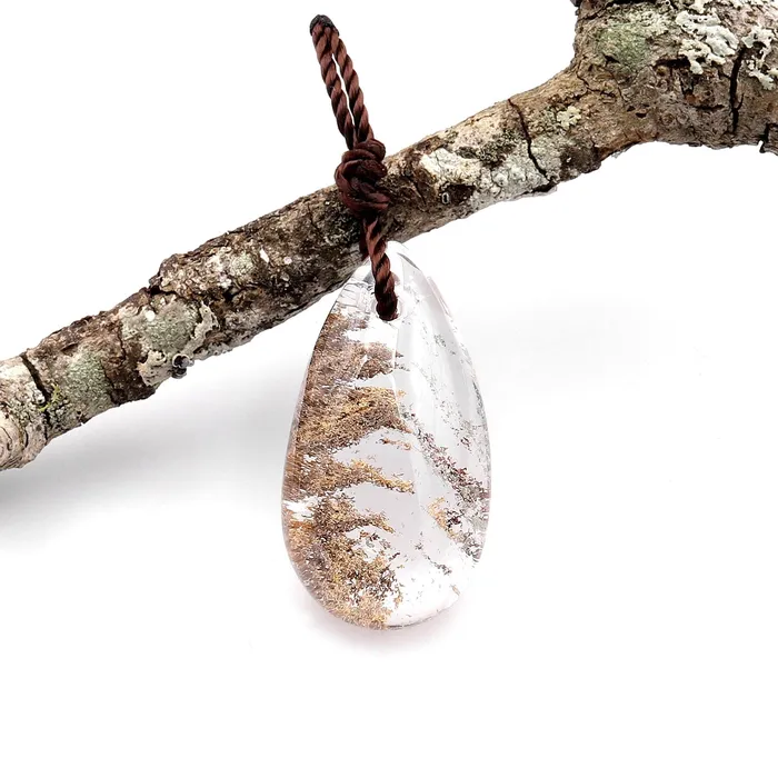 Intrinsic Trading Necklaces AAA Natural Lodalite Phantom Quartz Long Teardrop Pendant Gemstone Focal Bead Extra Clear