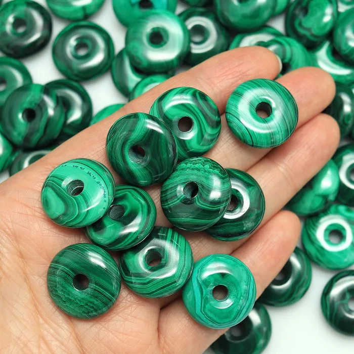 Intrinsic Trading Necklaces AAA Natural Malachite Donut Bead Pendant 20mm