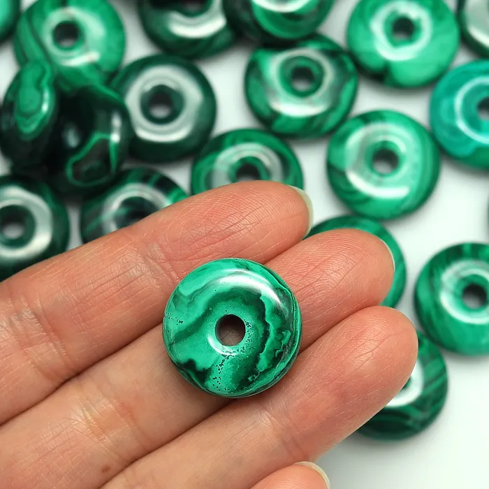 Intrinsic Trading Necklaces AAA Natural Malachite Donut Bead Pendant 20mm