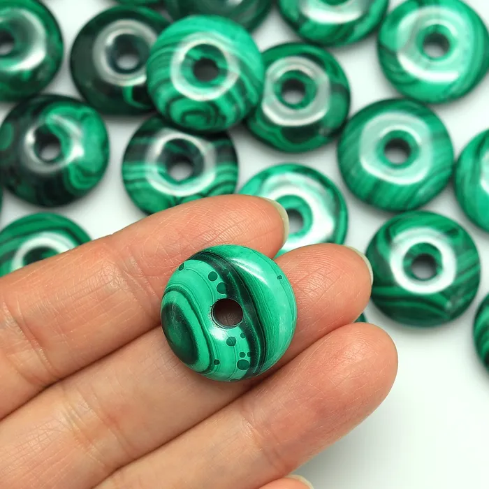 Intrinsic Trading Necklaces AAA Natural Malachite Donut Bead Pendant 20mm