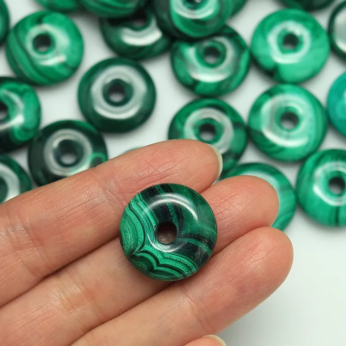Intrinsic Trading Necklaces AAA Natural Malachite Donut Bead Pendant 20mm