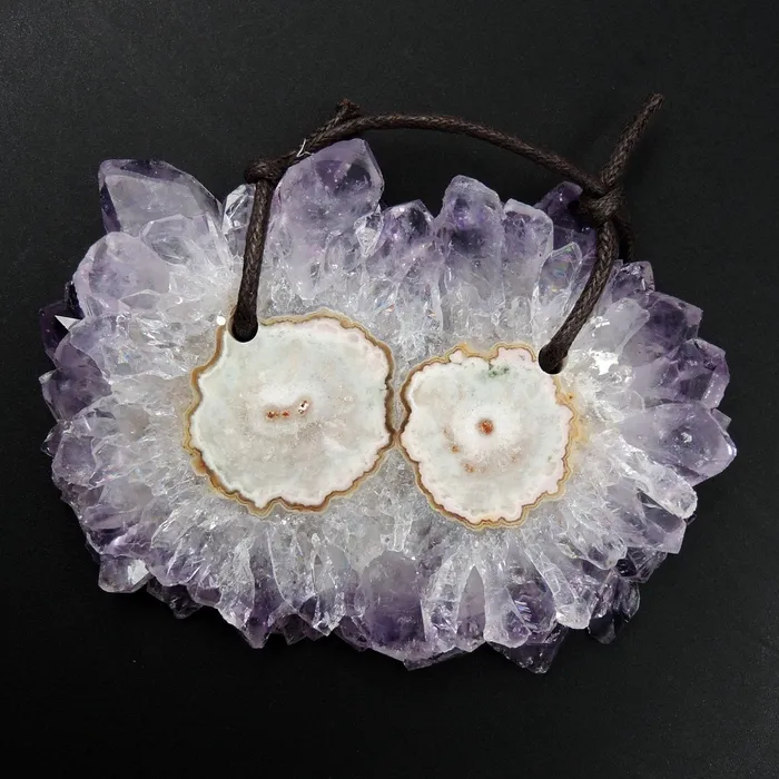 Intrinsic Trading Necklaces Amethyst Stalactite Flower Pendant Drilled Stalactite Slice Freeform Irregular Natural Stone Pendant P1626 Intrinsic Trading Necklaces Amethyst Stalactite Flower Pendant Drilled Stalactite Slice Freeform Irregular Natural Stone Pendant P1626