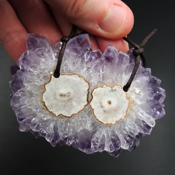 Intrinsic Trading Necklaces Amethyst Stalactite Flower Pendant Drilled Stalactite Slice Freeform Irregular Natural Stone Pendant P1626