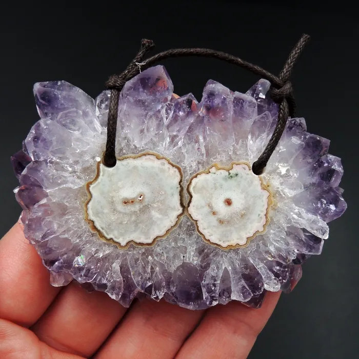 Intrinsic Trading Necklaces Amethyst Stalactite Flower Pendant Drilled Stalactite Slice Freeform Irregular Natural Stone Pendant P1626