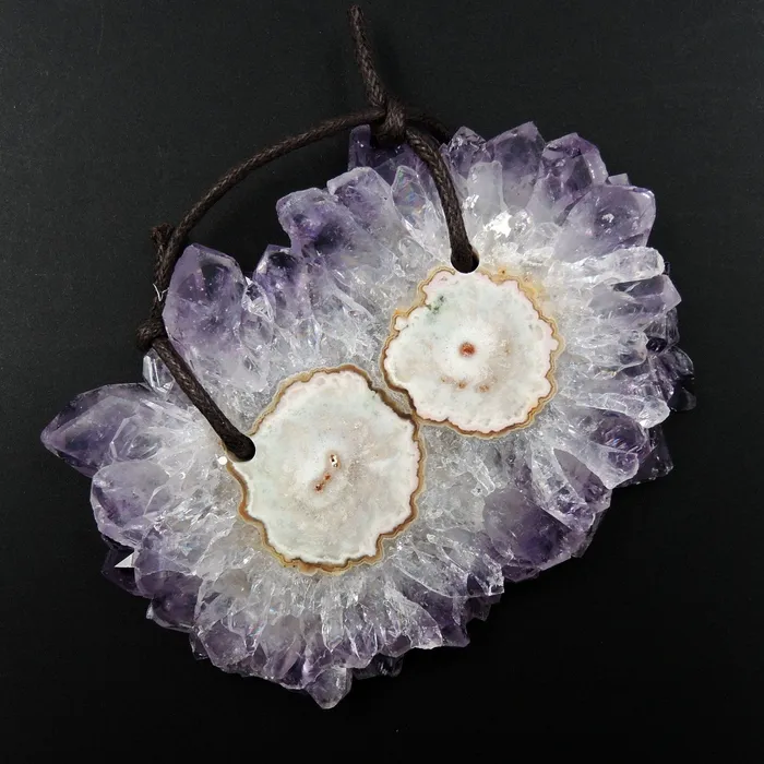 Intrinsic Trading Necklaces Amethyst Stalactite Flower Pendant Drilled Stalactite Slice Freeform Irregular Natural Stone Pendant P1626