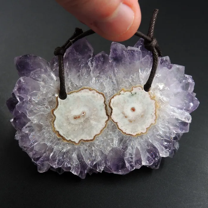 Intrinsic Trading Necklaces Amethyst Stalactite Flower Pendant Drilled Stalactite Slice Freeform Irregular Natural Stone Pendant P1626