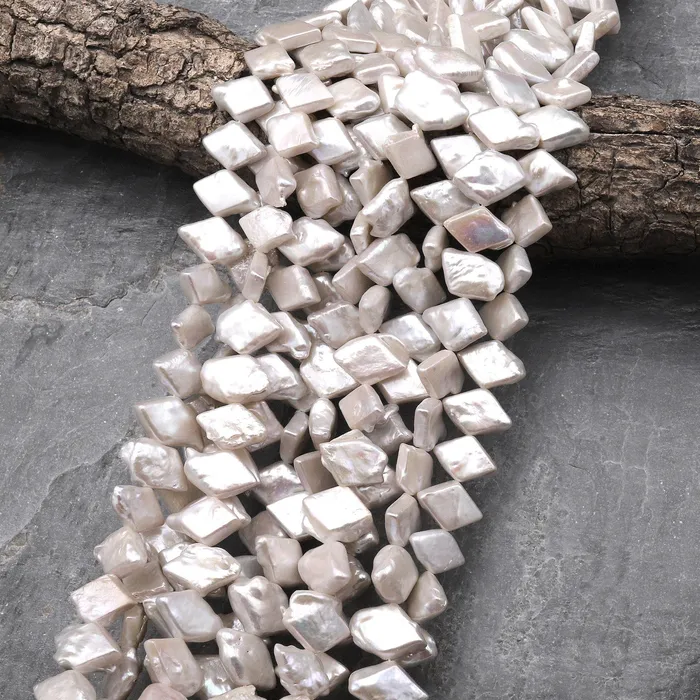 Intrinsic Trading Necklaces Cener Drilled White Diamond Shaped Pearl Real Genuine Natural Freshwater Pearl 16 Strand