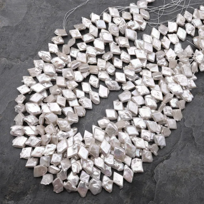Intrinsic Trading Necklaces Cener Drilled White Diamond Shaped Pearl Real Genuine Natural Freshwater Pearl 16 Strand
