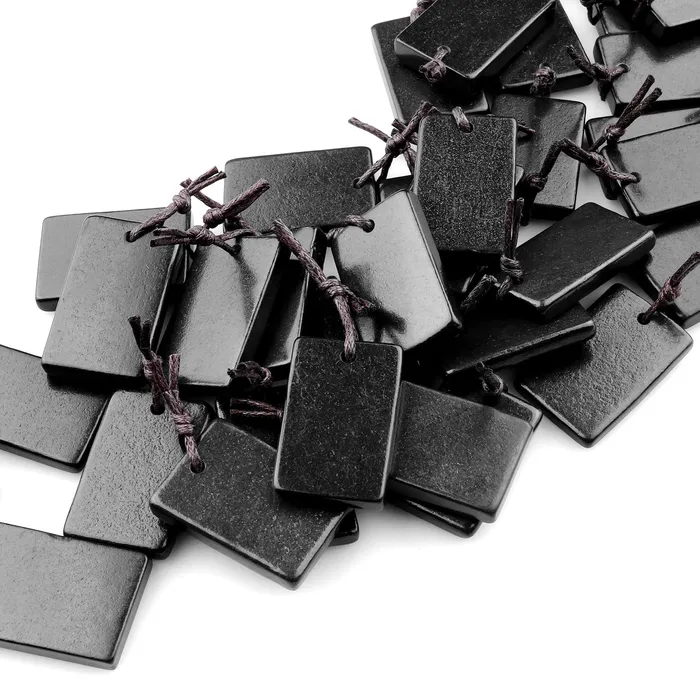 Intrinsic Trading Necklaces Hand Cut Genuine Natural Shungite Rectangle Pendant High Quality Black Lustrous Gemstone from Russia