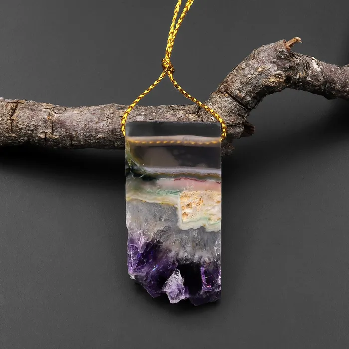 Intrinsic Trading Necklaces Natural Purple Amethyst Stalactite Druzy Pendant Side Drilled Flat Slice Rectangle P0214 Intrinsic Trading Necklaces Natural Purple Amethyst Stalactite Druzy Pendant Side Drilled Flat Slice Rectangle P0214
