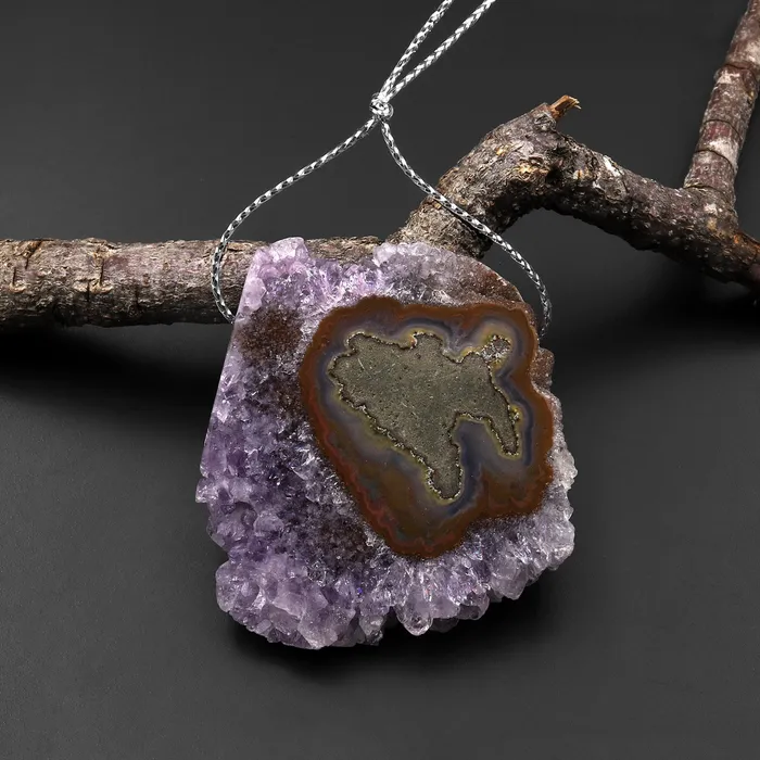 Intrinsic Trading Necklaces Natural Purple Amethyst Stalactite Flower Druzy Pendant Side Drilled Flat Slice P0220 Intrinsic Trading Necklaces Natural Purple Amethyst Stalactite Flower Druzy Pendant Side Drilled Flat Slice P0220