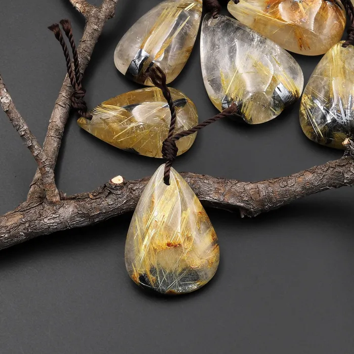 Intrinsic Trading Necklaces Natural Titanium Golden Hematite Rutilated Quartz Teardrop Pendant A6 Intrinsic Trading Necklaces Natural Titanium Golden Hematite Rutilated Quartz Teardrop Pendant A6