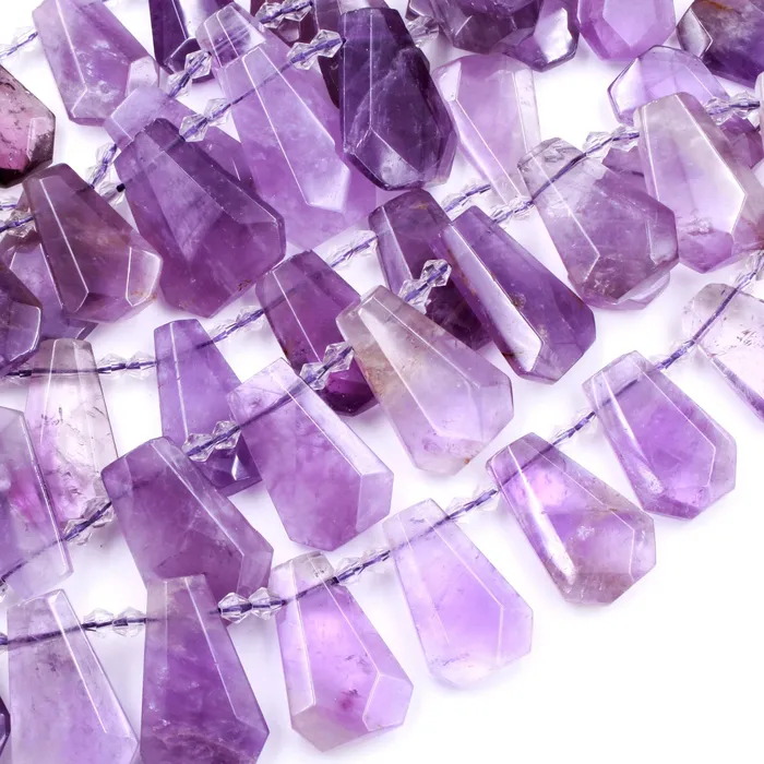 Intrinsic Trading Necklaces Natural Violet Purple Amethyst Faceted Trapezoid Rectangle Cushion Beads Unique Side Drilled Tapered Teardrop Focal Pendant 16 Strand