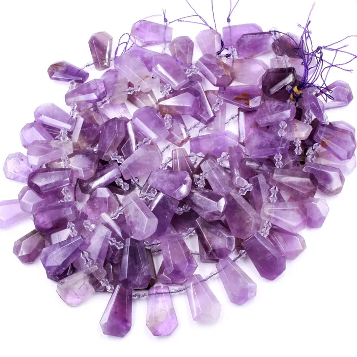 Intrinsic Trading Necklaces Natural Violet Purple Amethyst Faceted Trapezoid Rectangle Cushion Beads Unique Side Drilled Tapered Teardrop Focal Pendant 16 Strand