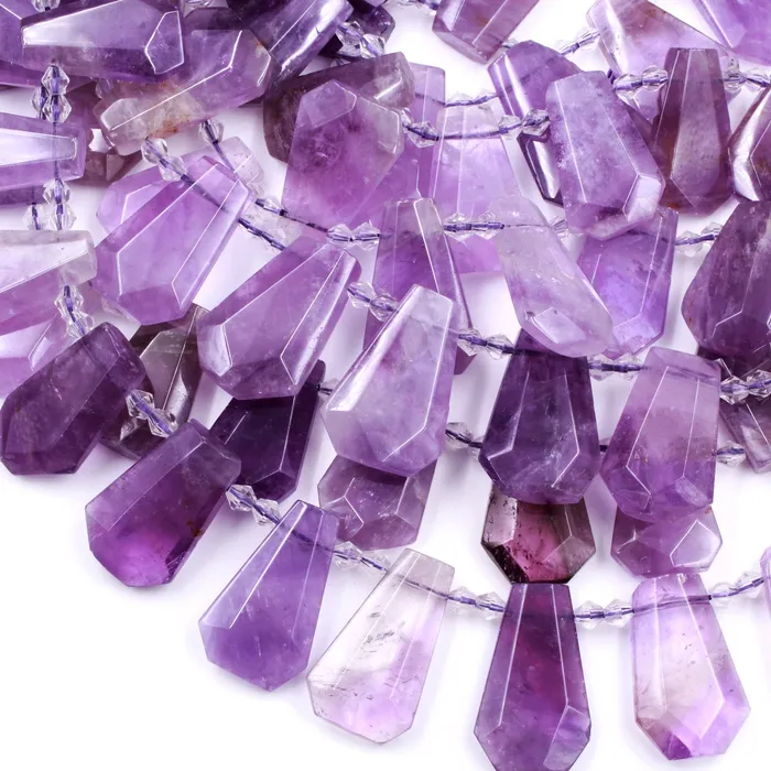 Intrinsic Trading Necklaces Natural Violet Purple Amethyst Faceted Trapezoid Rectangle Cushion Beads Unique Side Drilled Tapered Teardrop Focal Pendant 16 Strand