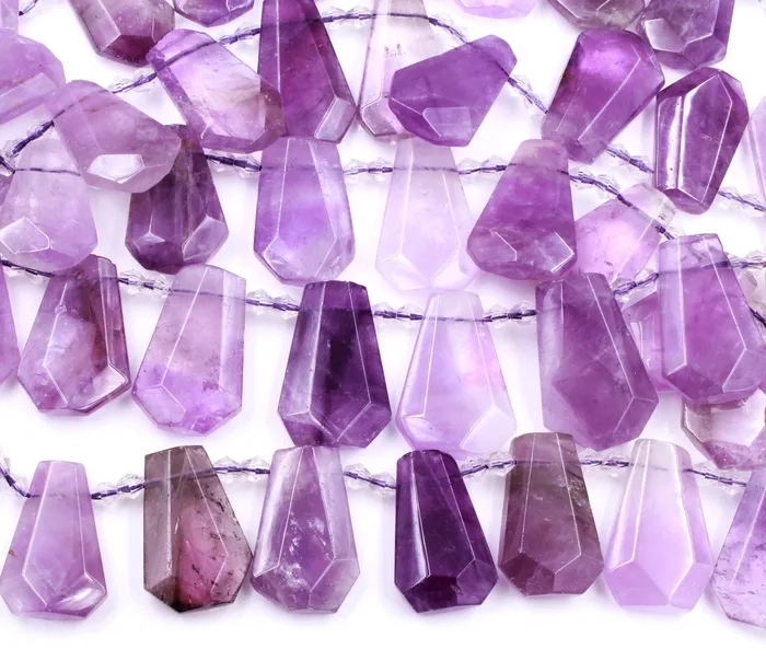 Intrinsic Trading Necklaces Natural Violet Purple Amethyst Faceted Trapezoid Rectangle Cushion Beads Unique Side Drilled Tapered Teardrop Focal Pendant 16 Strand
