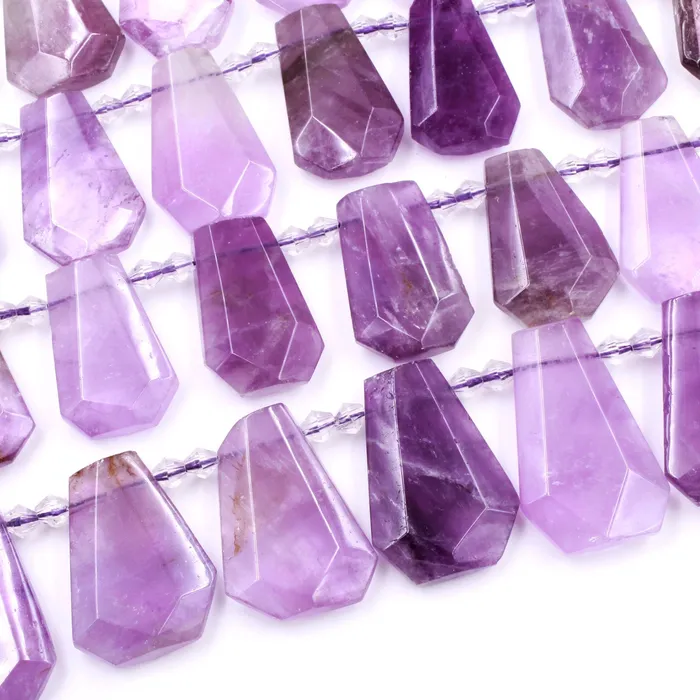 Intrinsic Trading Necklaces Natural Violet Purple Amethyst Faceted Trapezoid Rectangle Cushion Beads Unique Side Drilled Tapered Teardrop Focal Pendant 16 Strand