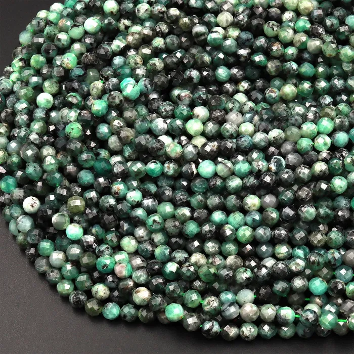 Intrinsic Trading Necklaces Real Genuine Natural Green Emerald Gemstone Faceted 3mm 4mm 5mm Round Beads Laser Diamond Cut Gemstone May Birthstone 155 Strand
