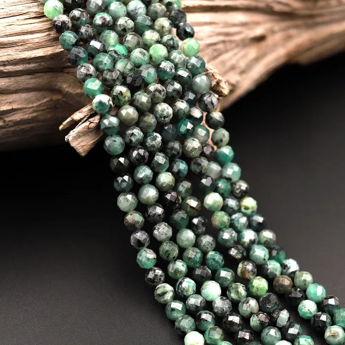 Intrinsic Trading Necklaces Real Genuine Natural Green Emerald Gemstone Faceted 3mm 4mm 5mm Round Beads Laser Diamond Cut Gemstone May Birthstone 155 Strand