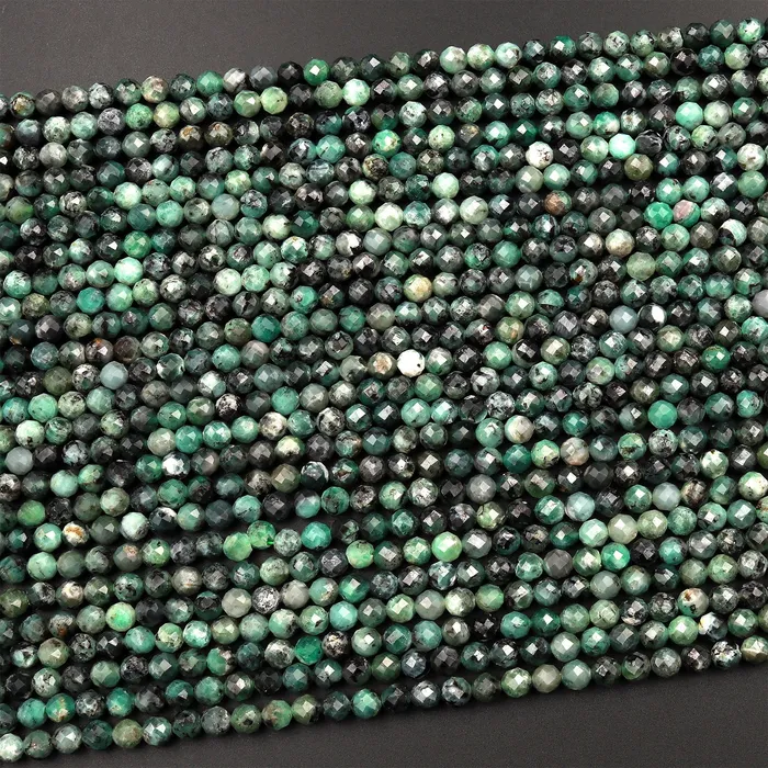 Intrinsic Trading Necklaces Real Genuine Natural Green Emerald Gemstone Faceted 3mm 4mm 5mm Round Beads Laser Diamond Cut Gemstone May Birthstone 155 Strand