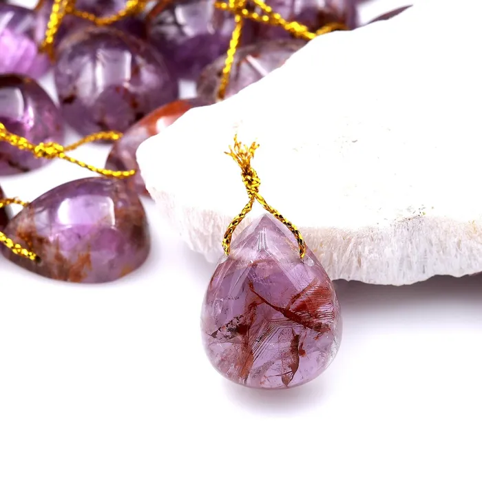 Intrinsic Trading Necklaces Super 7 Crystal Element Natural Phantom Amethyst Cacoxenite Teardrop Pear Top Side Drilled Focal Bead Pendant Intrinsic Trading Necklaces Super 7 Crystal Element Natural Phantom Amethyst Cacoxenite Teardrop Pear Top Side Drilled Focal Bead Pendant