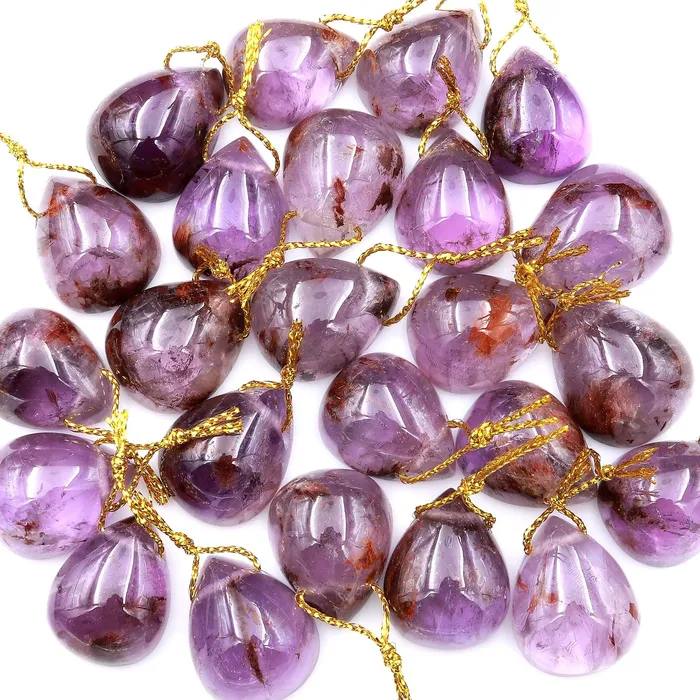 Intrinsic Trading Necklaces Super 7 Crystal Element Natural Phantom Amethyst Cacoxenite Teardrop Pear Top Side Drilled Focal Bead Pendant