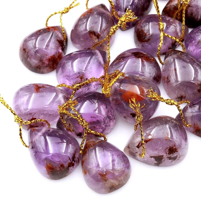 Intrinsic Trading Necklaces Super 7 Crystal Element Natural Phantom Amethyst Cacoxenite Teardrop Pear Top Side Drilled Focal Bead Pendant