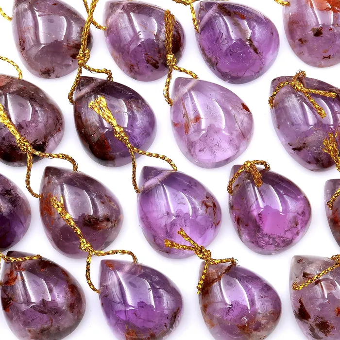 Intrinsic Trading Necklaces Super 7 Crystal Element Natural Phantom Amethyst Cacoxenite Teardrop Pear Top Side Drilled Focal Bead Pendant