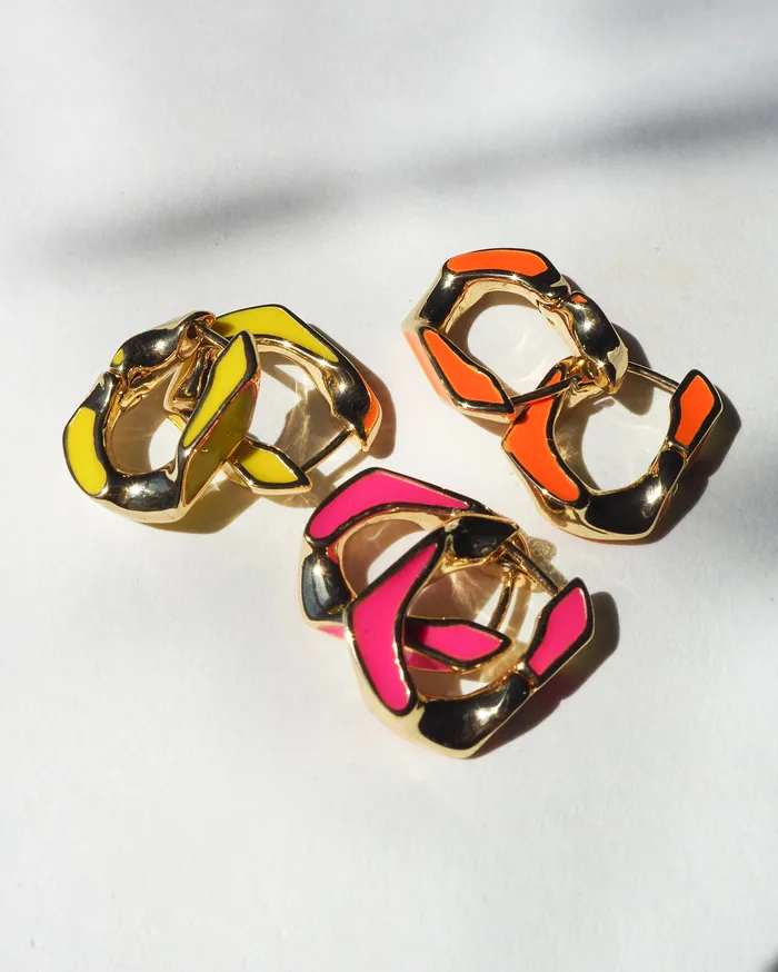 Luv Aj PreStyled Sets Pave Cuban Link Hoops Neon Yellow Gold