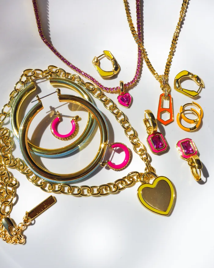 Luv Aj PreStyled Sets Pave Cuban Link Hoops Neon Yellow Gold