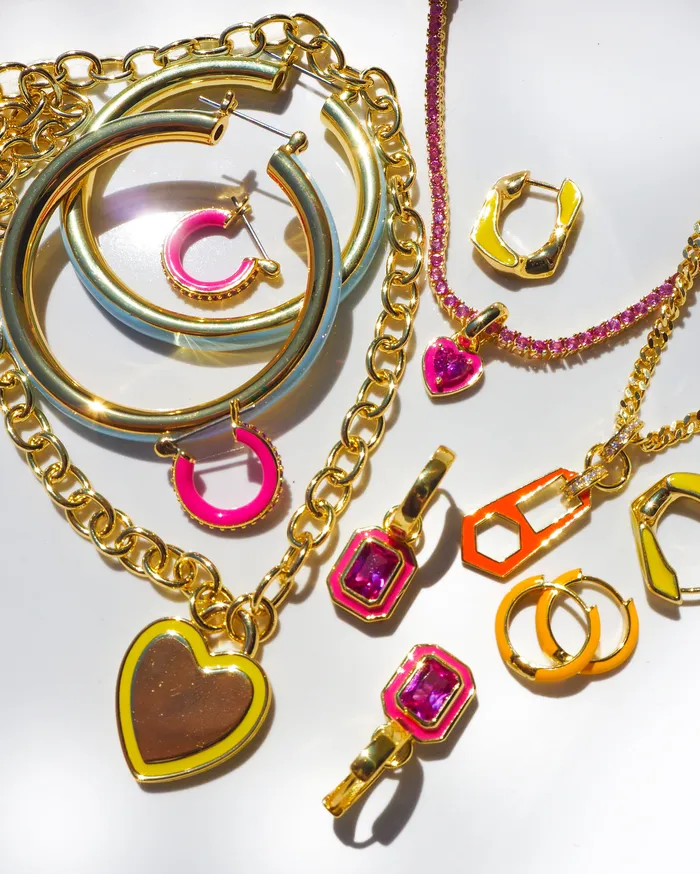 Luv Aj PreStyled Sets Pave Cuban Link Hoops Neon Yellow Gold
