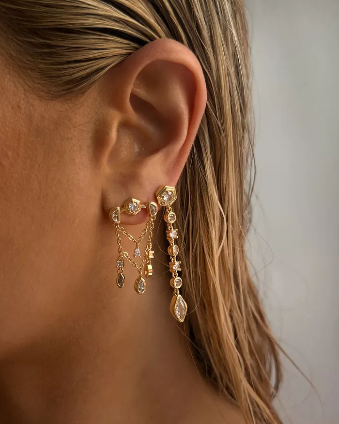 Luv Aj Stellar Bezel Drop Studs Gold Earrings Luv Aj Stellar Bezel Drop Studs Gold Earrings